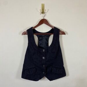 Maurices Black Vest Top Womens Sleeveless Button Up Ruffle Pockets Y2K Layering‎